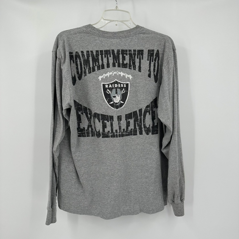Reebok Mens Oakland Raiders Gray Long Sleeve Shirt Commitment To Excellence Sz M